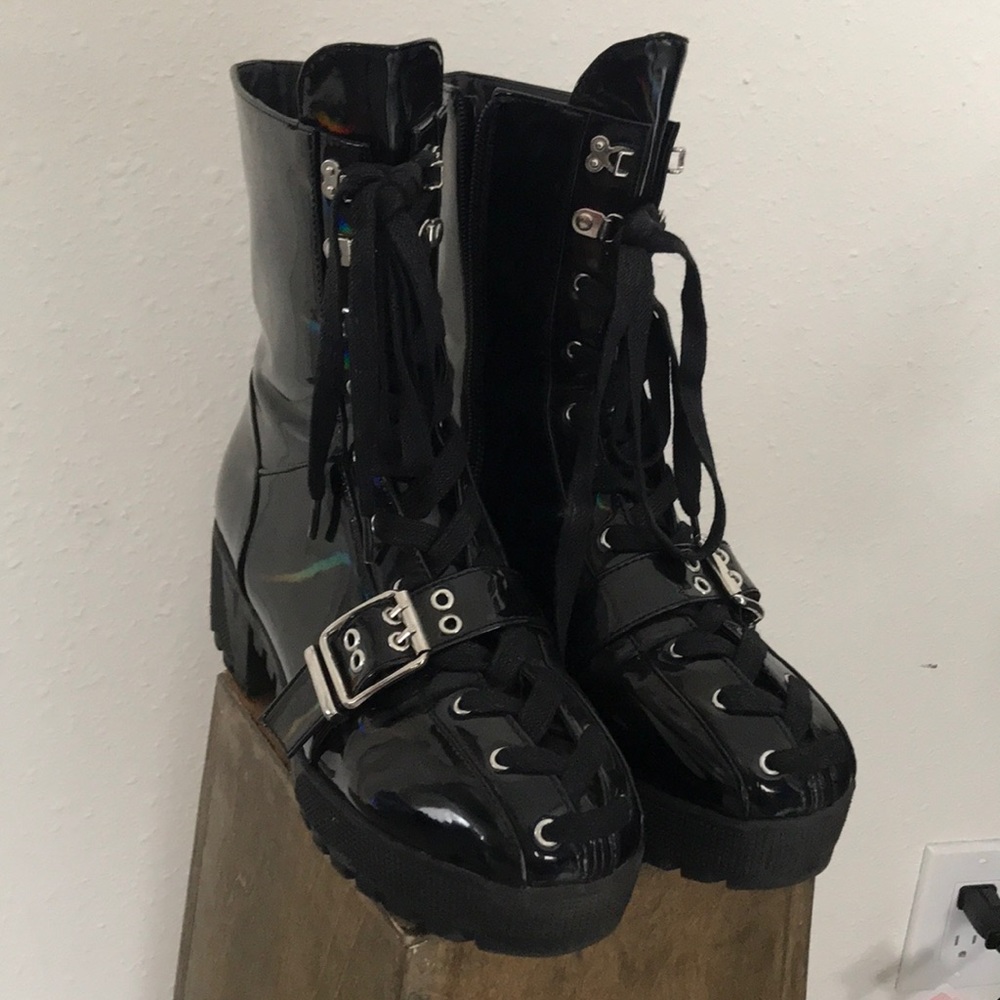 Nasty Gal iridescent combat boots